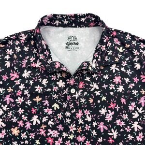 KaiPar Polo Shirt Mens Medium Black Pink Floral Golf Stretch Performance
